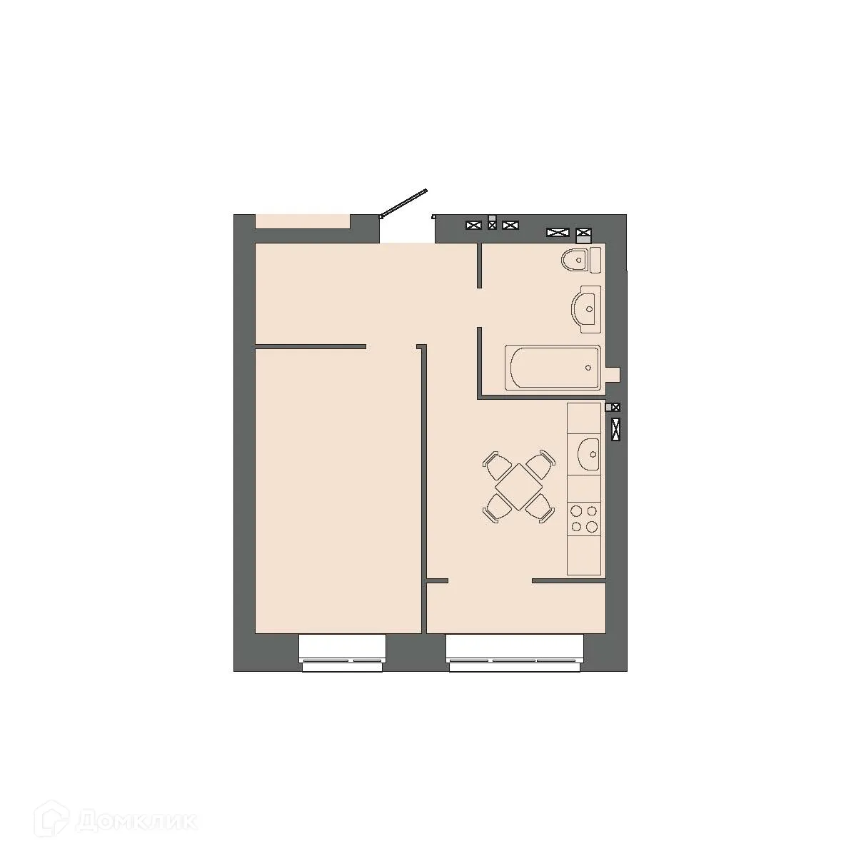 Планировка 1-комнатной квартиры 40.39 м² в ЖК КАРАМЕЛЬ, г. Волгоград — фото 1