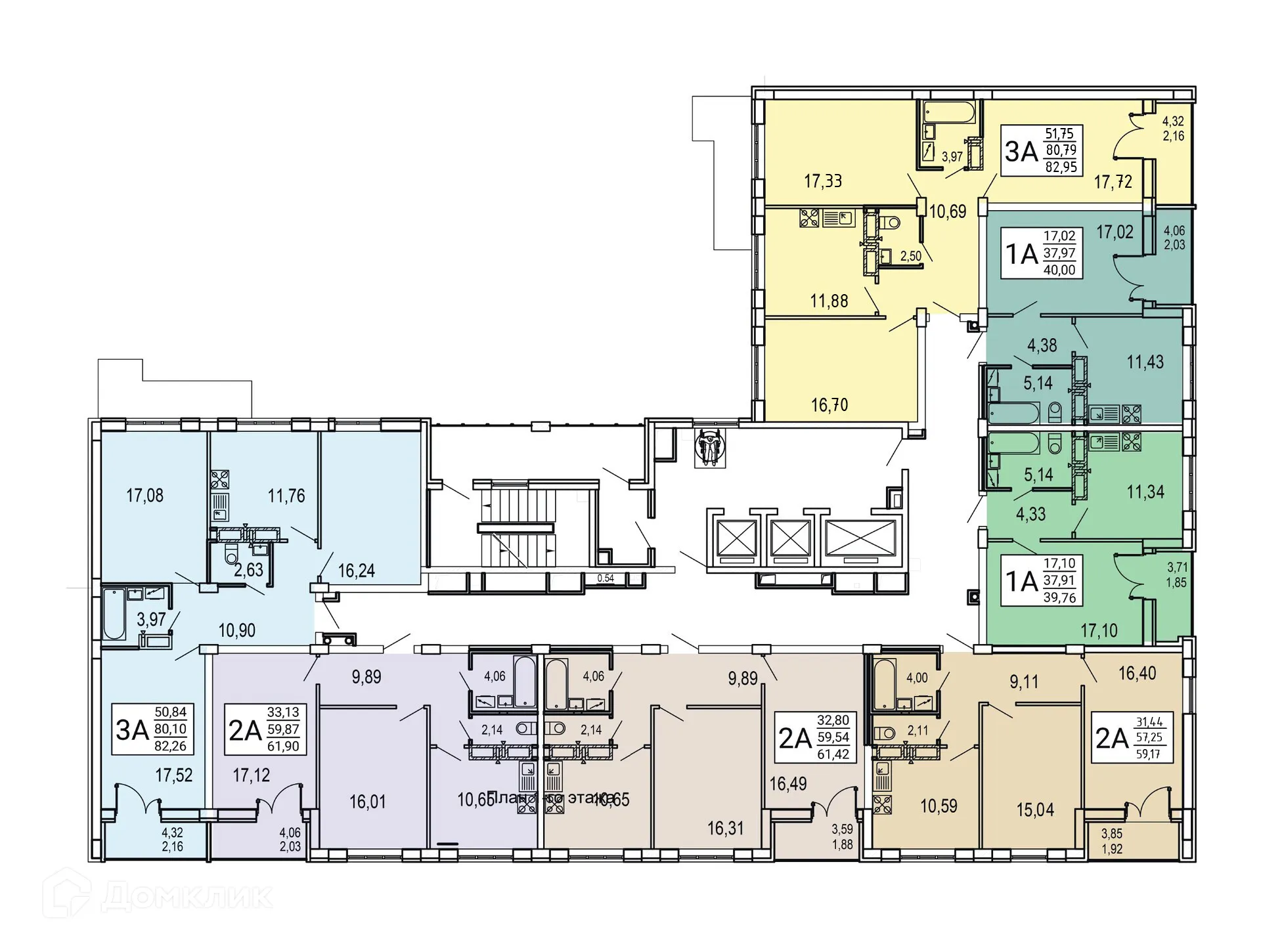 Планировка 2-комнатной квартиры 61.42 м² в ЖК "ВОЛНА 1", г. Воронеж — фото 12