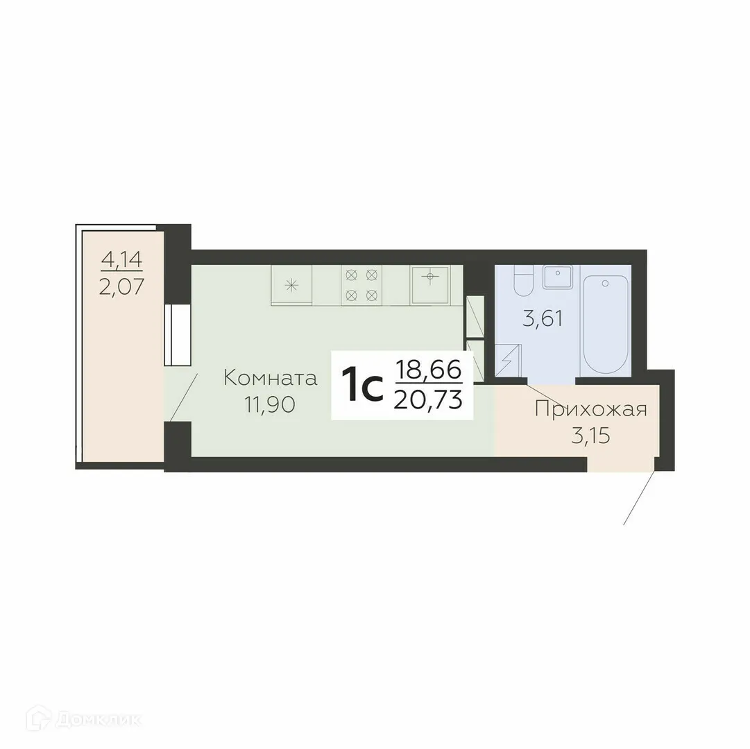 Планировка 1-комнатной квартиры 20.73 м² в ЖК Абрикосовый, г. Воронеж — фото 1