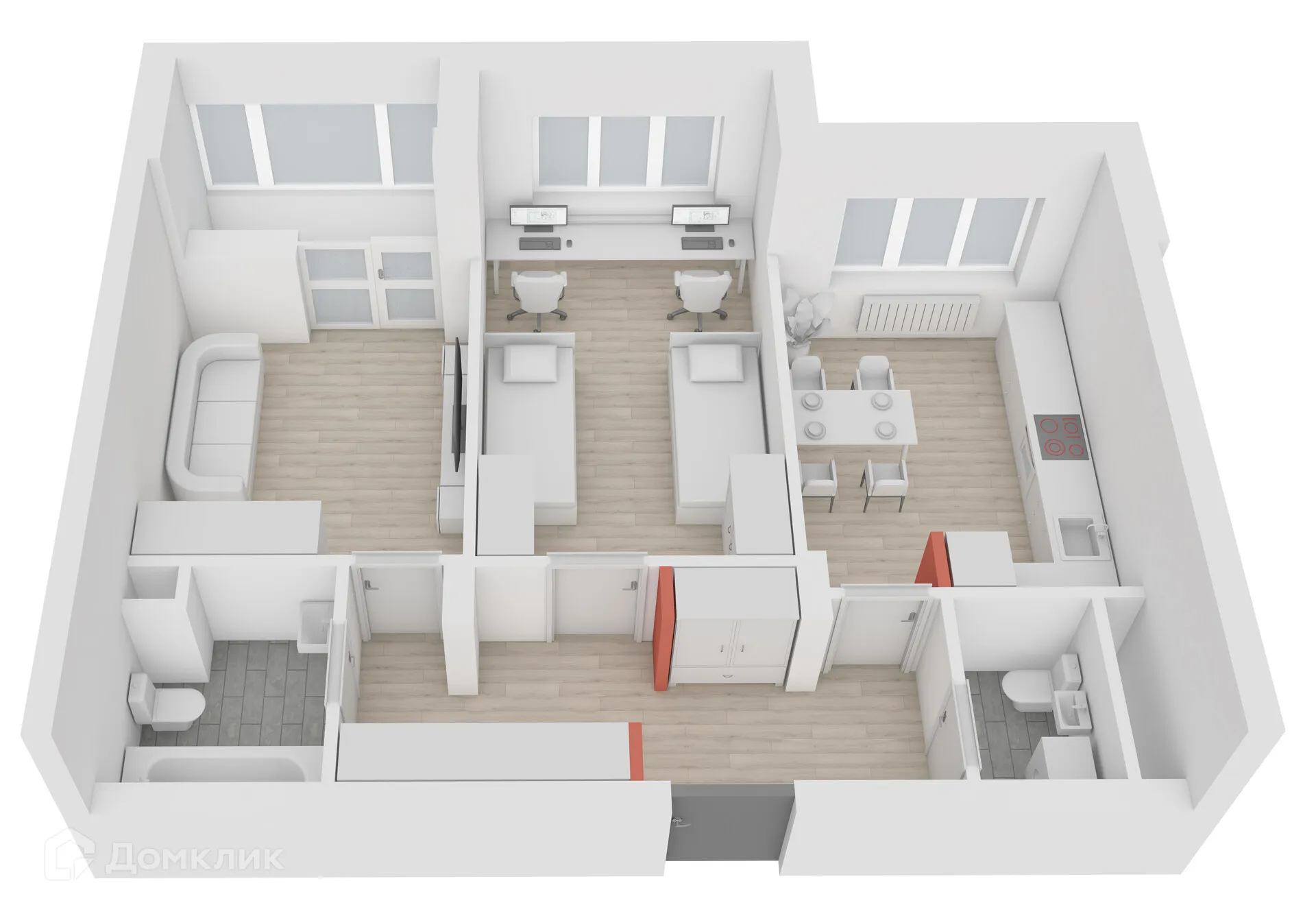 Планировка 2-комнатной квартиры 59.8 м² в ЖК Джаз, г. Воронеж — фото 2