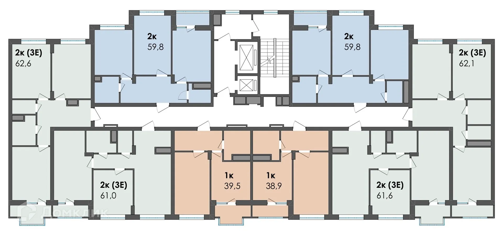 Планировка 2-комнатной квартиры 59.8 м² в ЖК Джаз, г. Воронеж — фото 4
