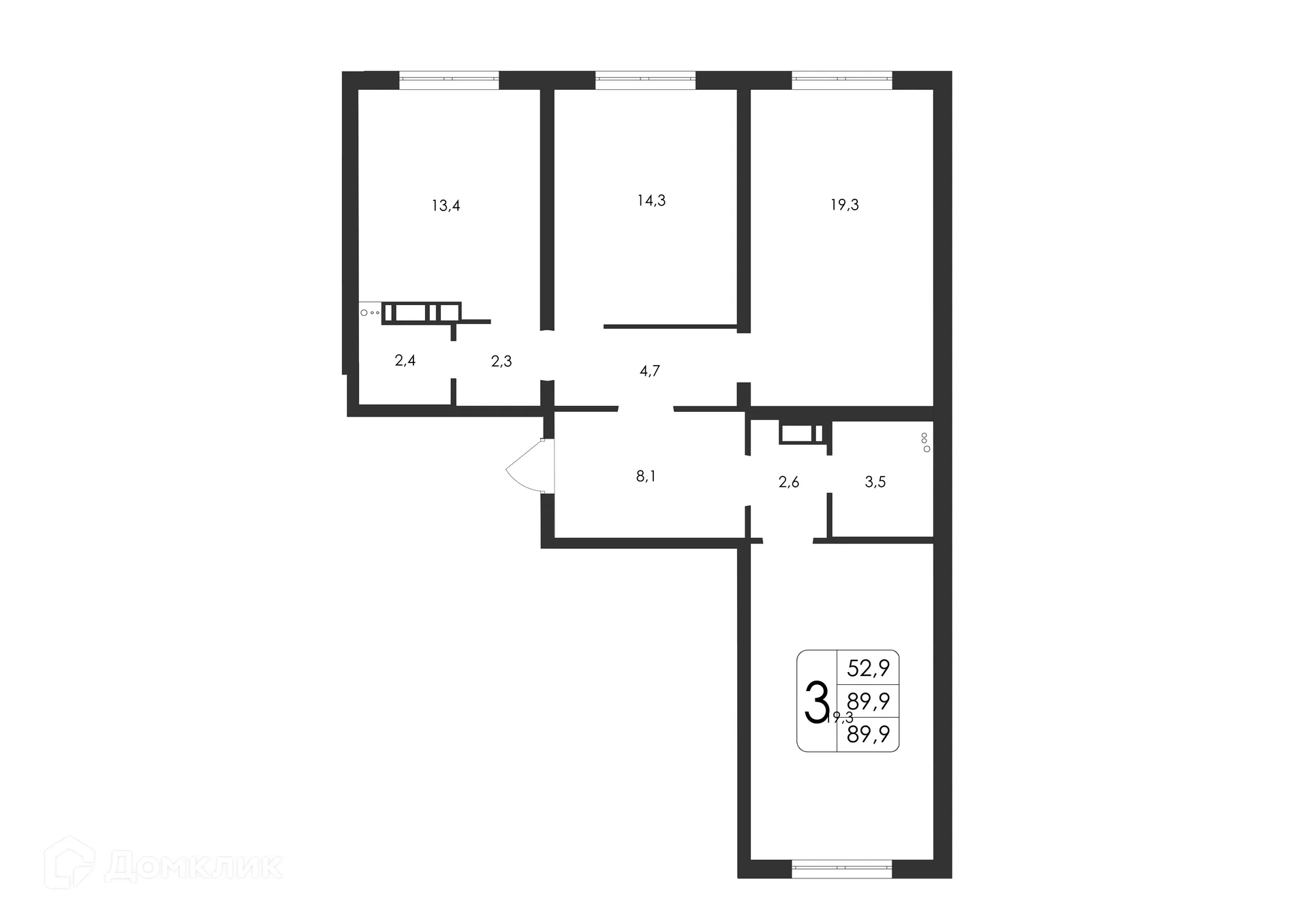 Планировка 3-комнатной квартиры 89.9 м² в ЖК Яблоневые сады, г. Воронеж — фото 20