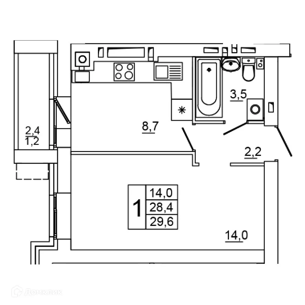 Планировка 1-комнатной квартиры 29.6 м² в ЖК Колизей, г. Волгоград — фото 1