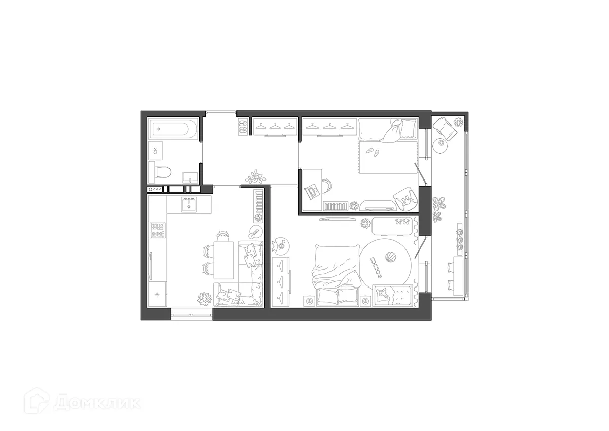 Планировка 2-комнатной квартиры 53.78 м² в ЖК Квартал, г. Волгоград — фото 2