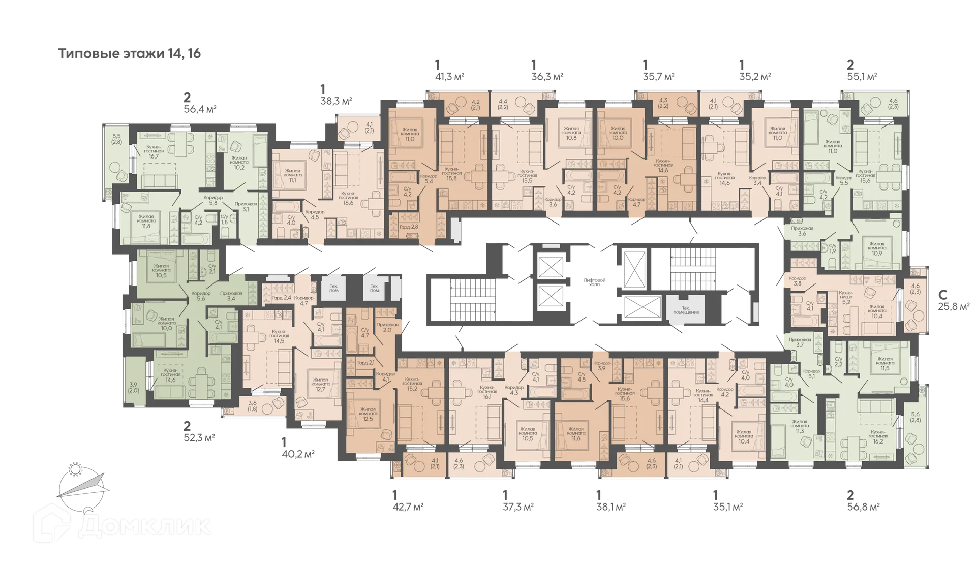 Планировка студии квартиры 25.8 м² в ЖК Крылья Качи, г. Волгоград — фото 2