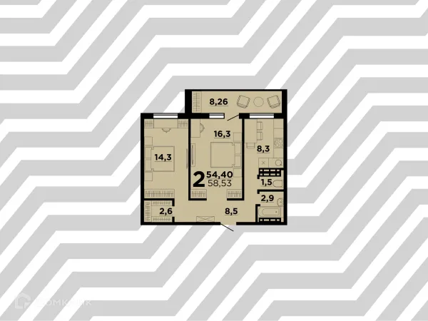 Планировка 2 комн. в ЖК Парк Европейский