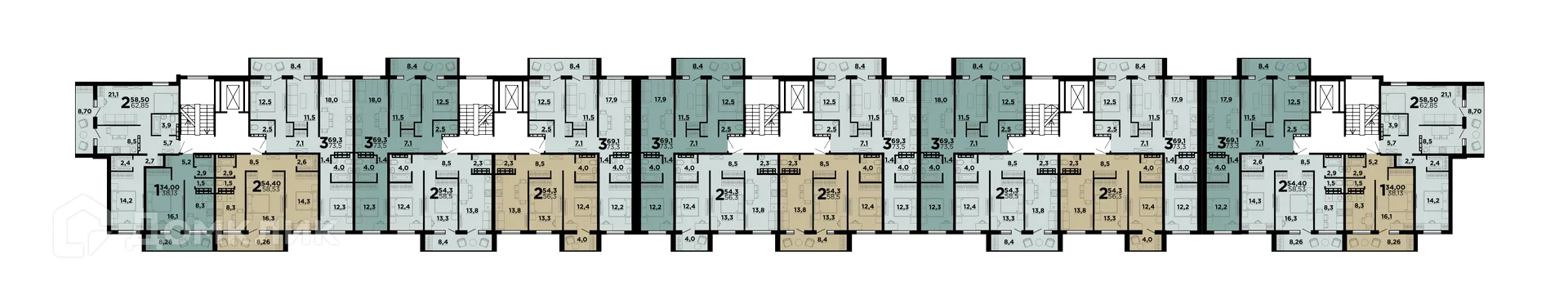 Планировка 2-комнатной квартиры 58.53 м² в ЖК Парк Европейский, г. Волгоград — фото 2
