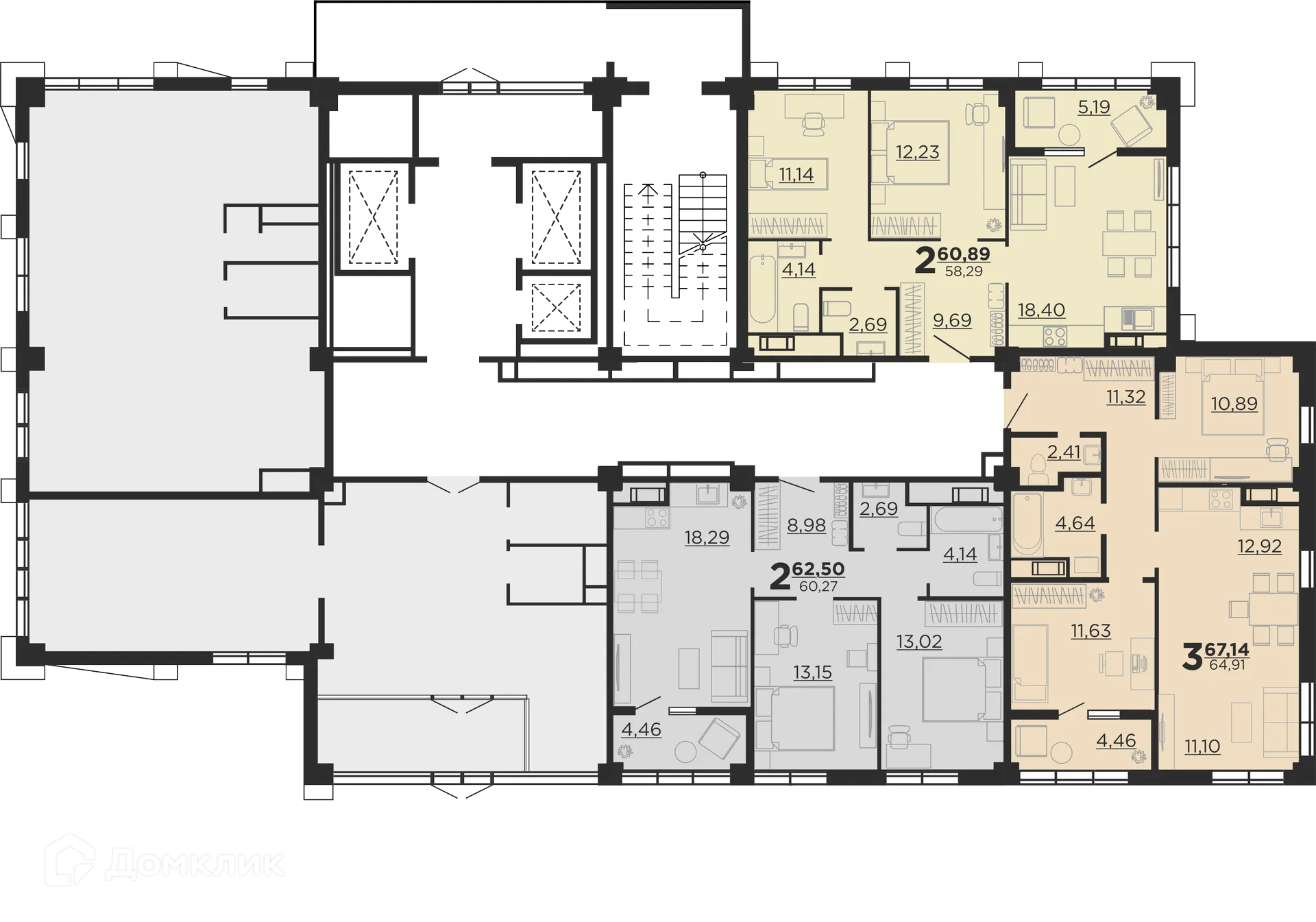 Планировка 3-комнатной квартиры 67.14 м² в ЖК URBN (Урбн), г. Волгоград — фото 14