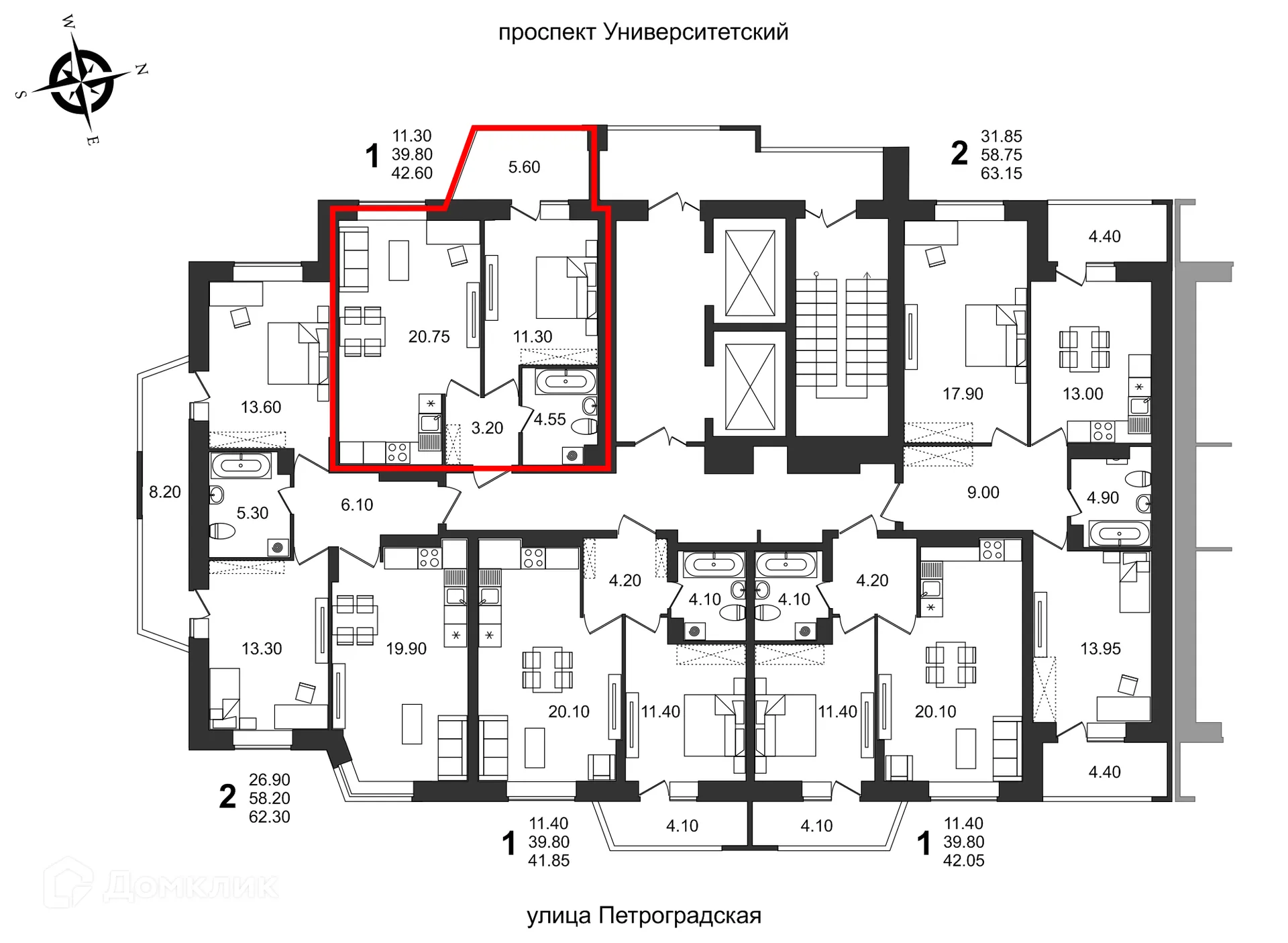 Планировка 1-комнатной квартиры 42.6 м² в ЖК "Балтийский", г. Волгоград — фото 3