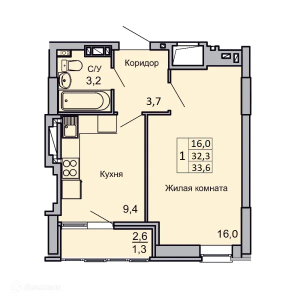 Планировка 1 комн. в ЖК Засекин