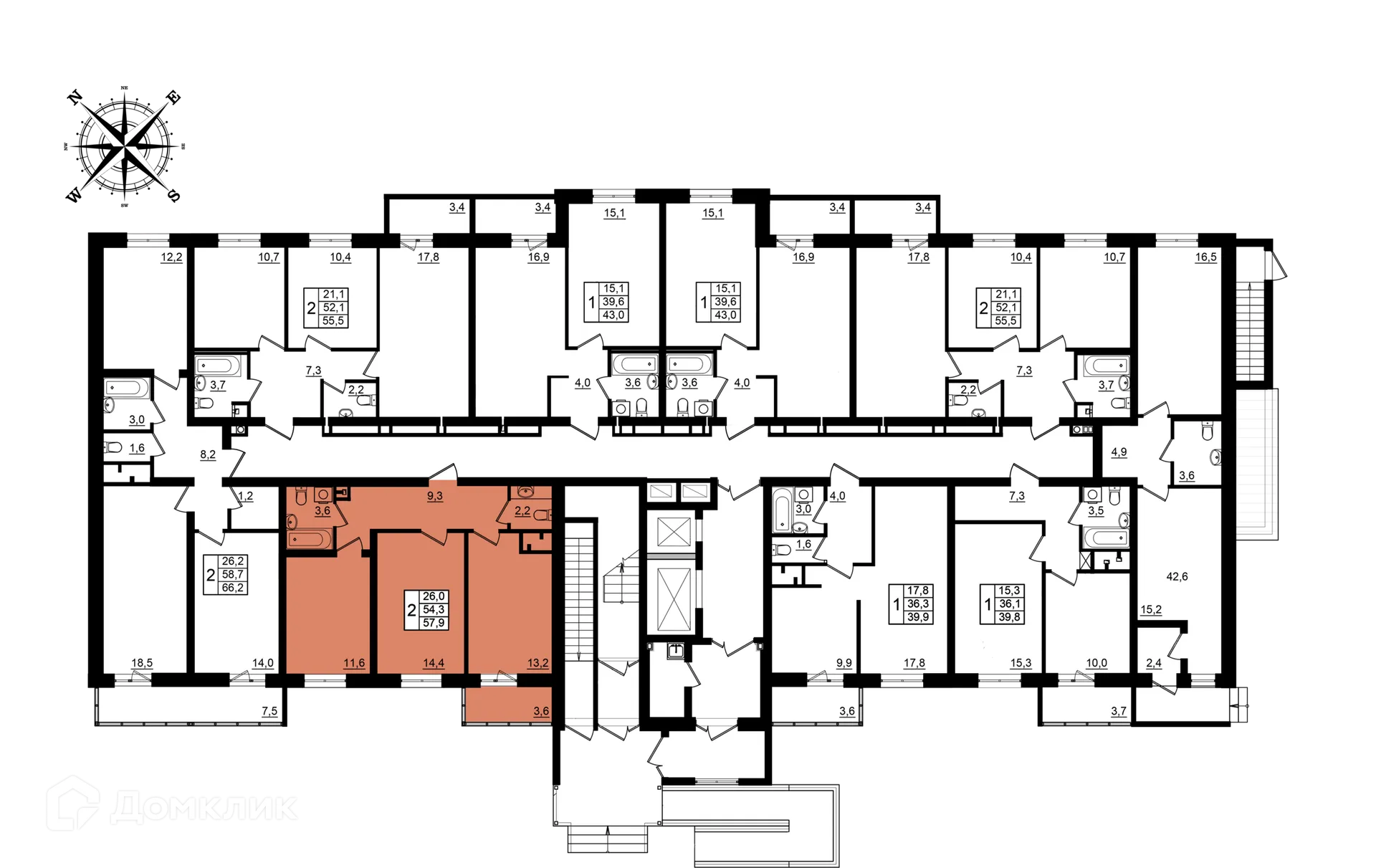 Планировка 2-комнатной квартиры 57.9 м² в ЖК Рубин, г. Волгоград — фото 2