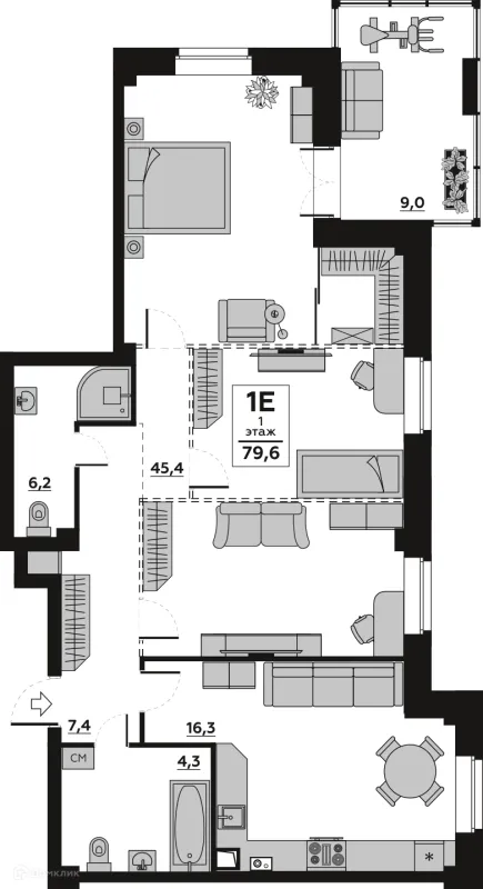 3 комн. в ЖК "Лапшин Loft (Лапшин Лофт)"