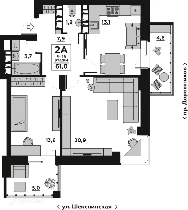 2 комн. в ЖК Бейкер Стрит