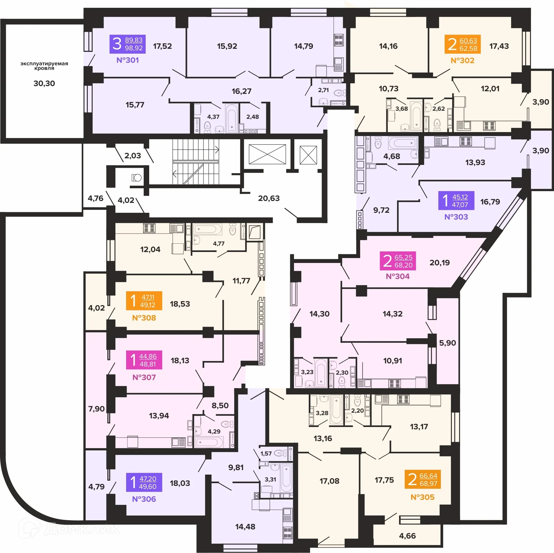 Планировка 3-комнатной квартиры 98.92 м² в ЖК Художники, г. Волгоград — фото 3