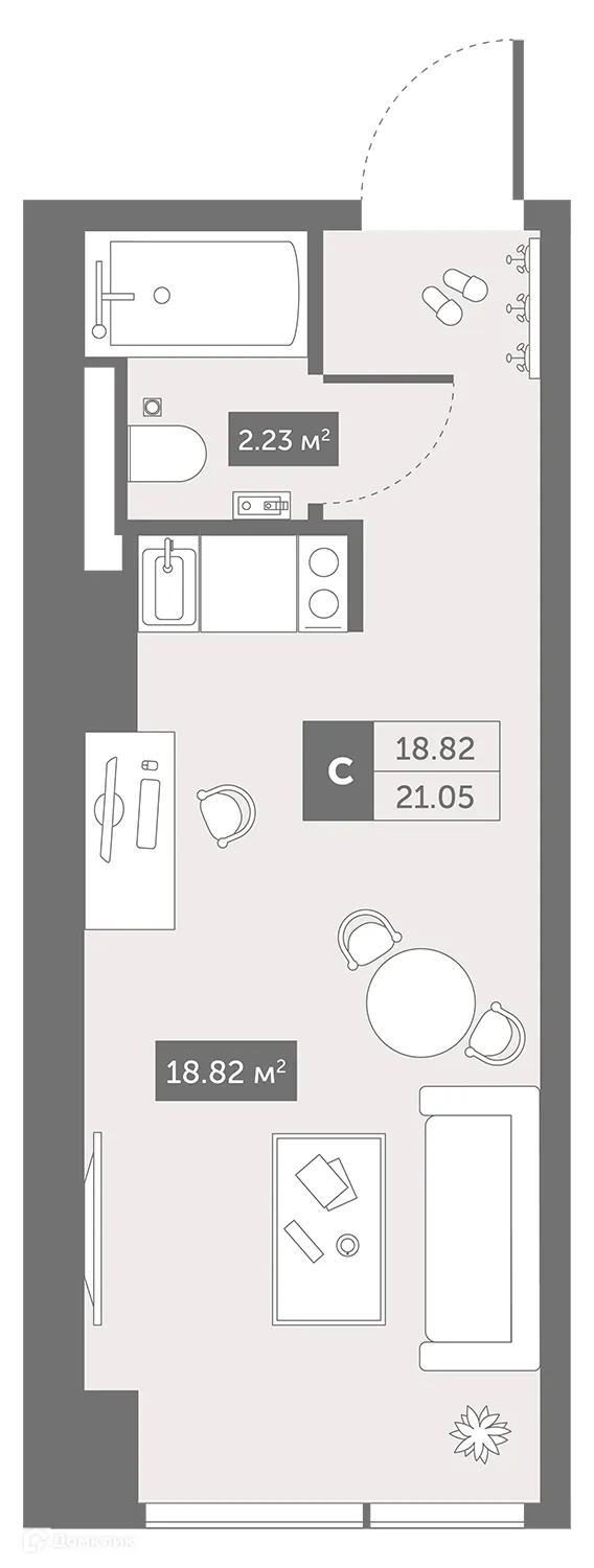 Планировка студии квартиры 21.05 м² в ЖК Zoom Черная Речка, г. Санкт-Петербург — фото 1