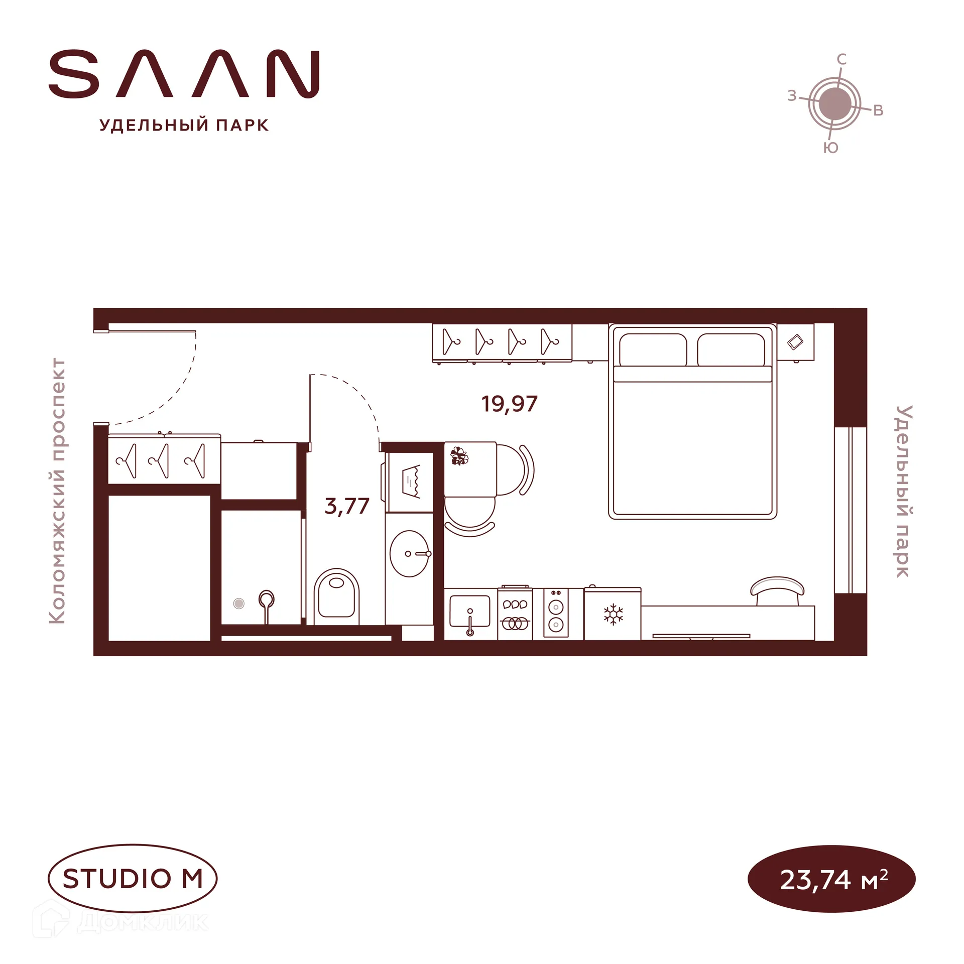 Планировка студии квартиры 23.74 м² в ЖК SAAN (СААН), г. Санкт-Петербург — фото 1