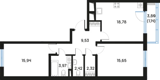 Планировка 2-комнатной квартиры 70.22 м² в ЖК Дом РЕГЕНБОГЕН, г. Санкт-Петербург — фото 1