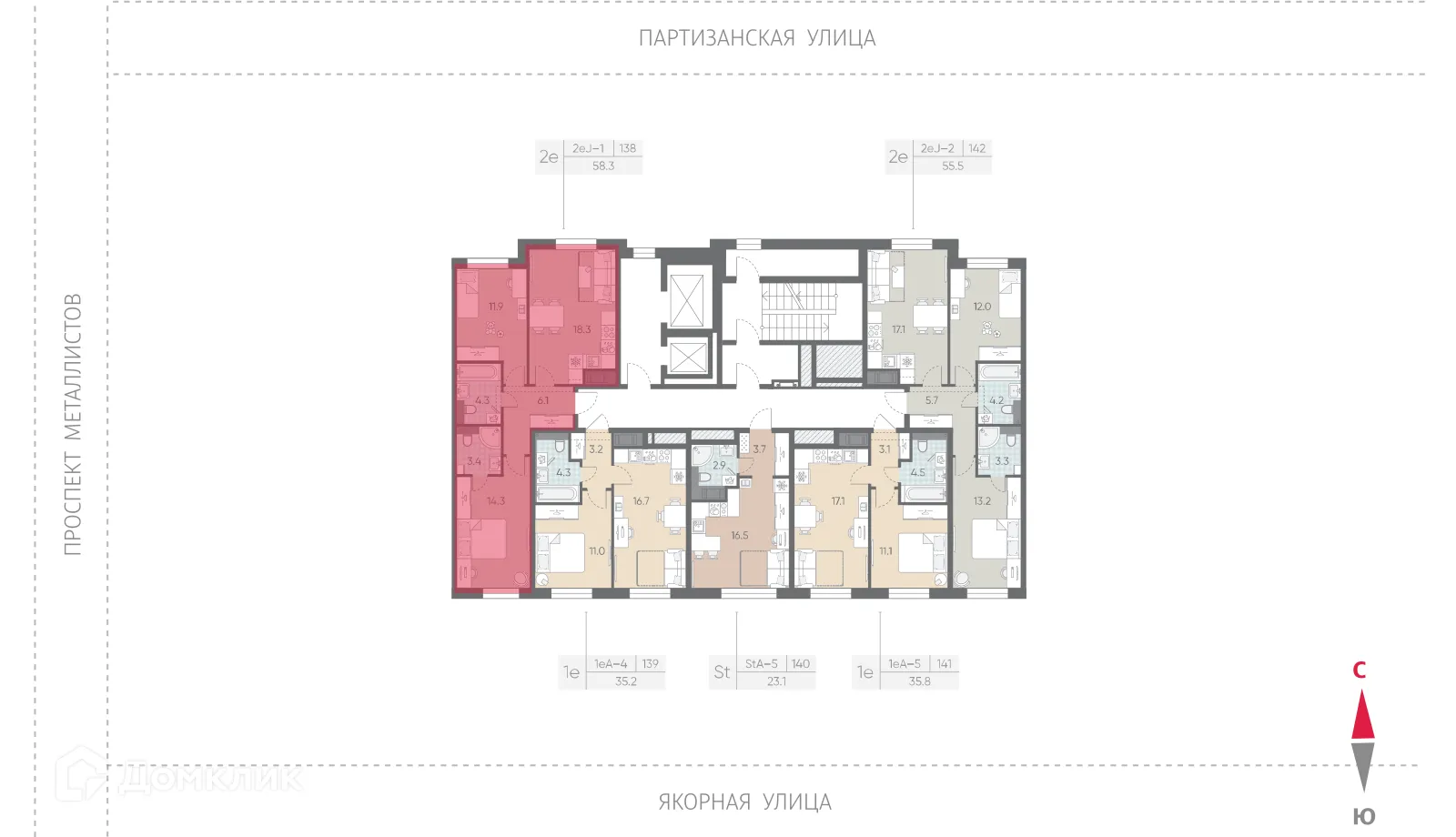 Планировка 2-комнатной квартиры 58.3 м² в ЖК Большая Охта, г. Санкт-Петербург — фото 2