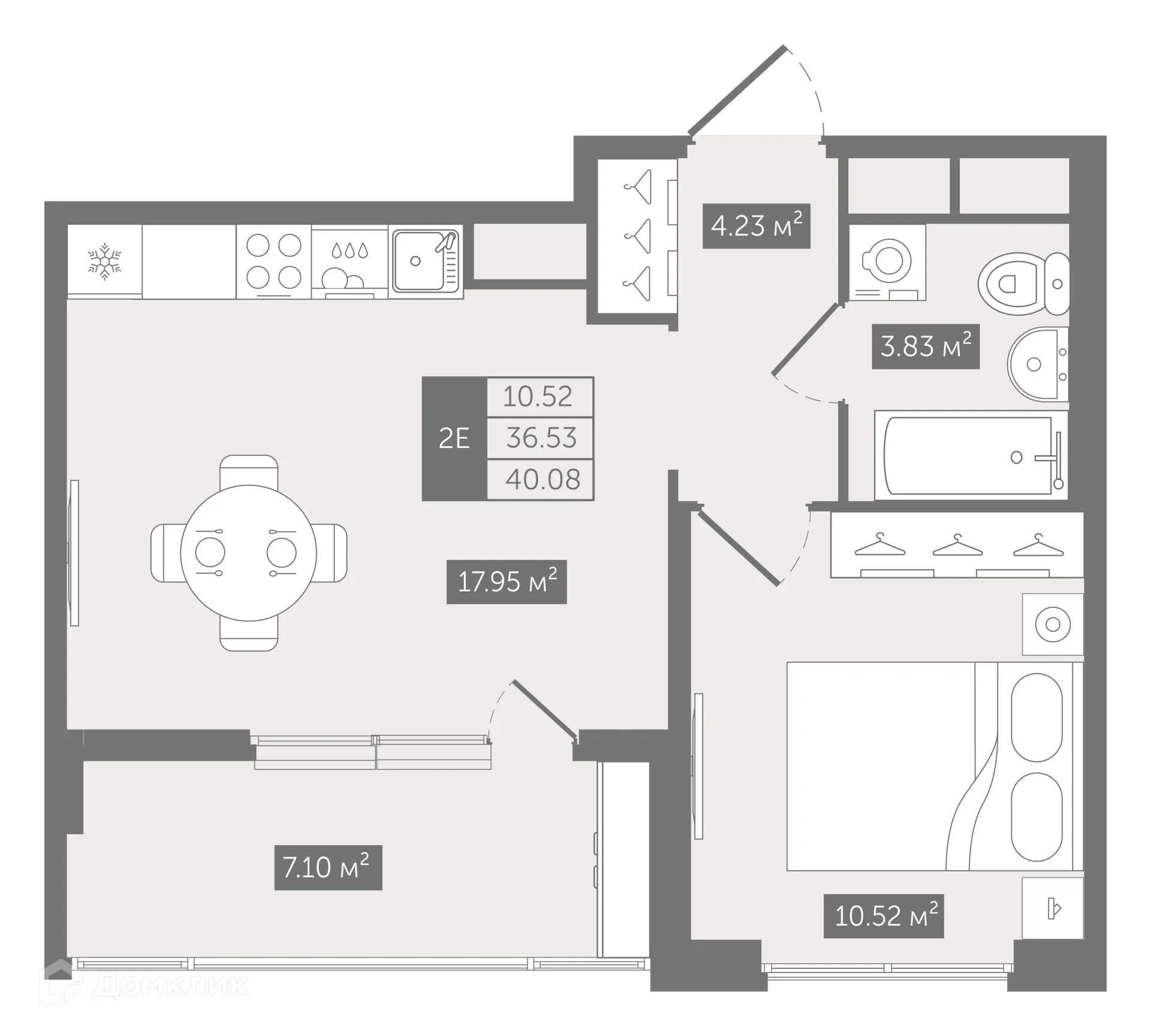 Планировка 1-комнатной квартиры 40.08 м² в ЖК N8, г. Санкт-Петербург — фото 1
