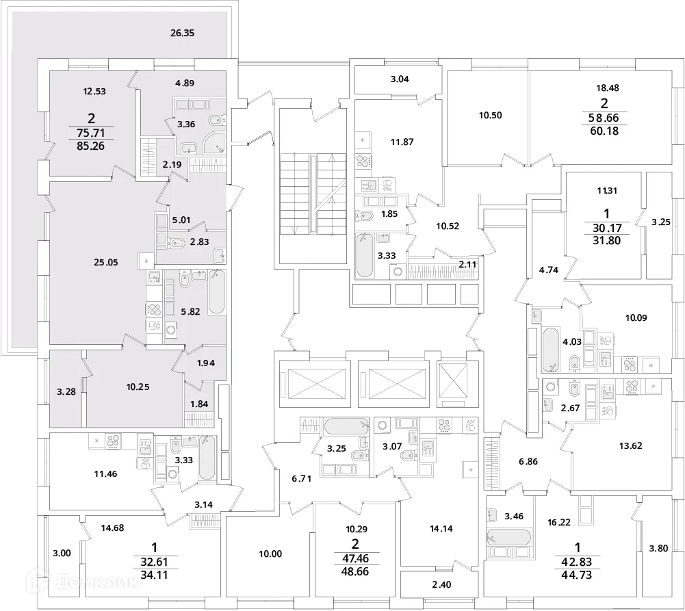 Планировка 2-комнатной квартиры 84.9 м² в ЖК БелАрт, г. Санкт-Петербург — фото 4
