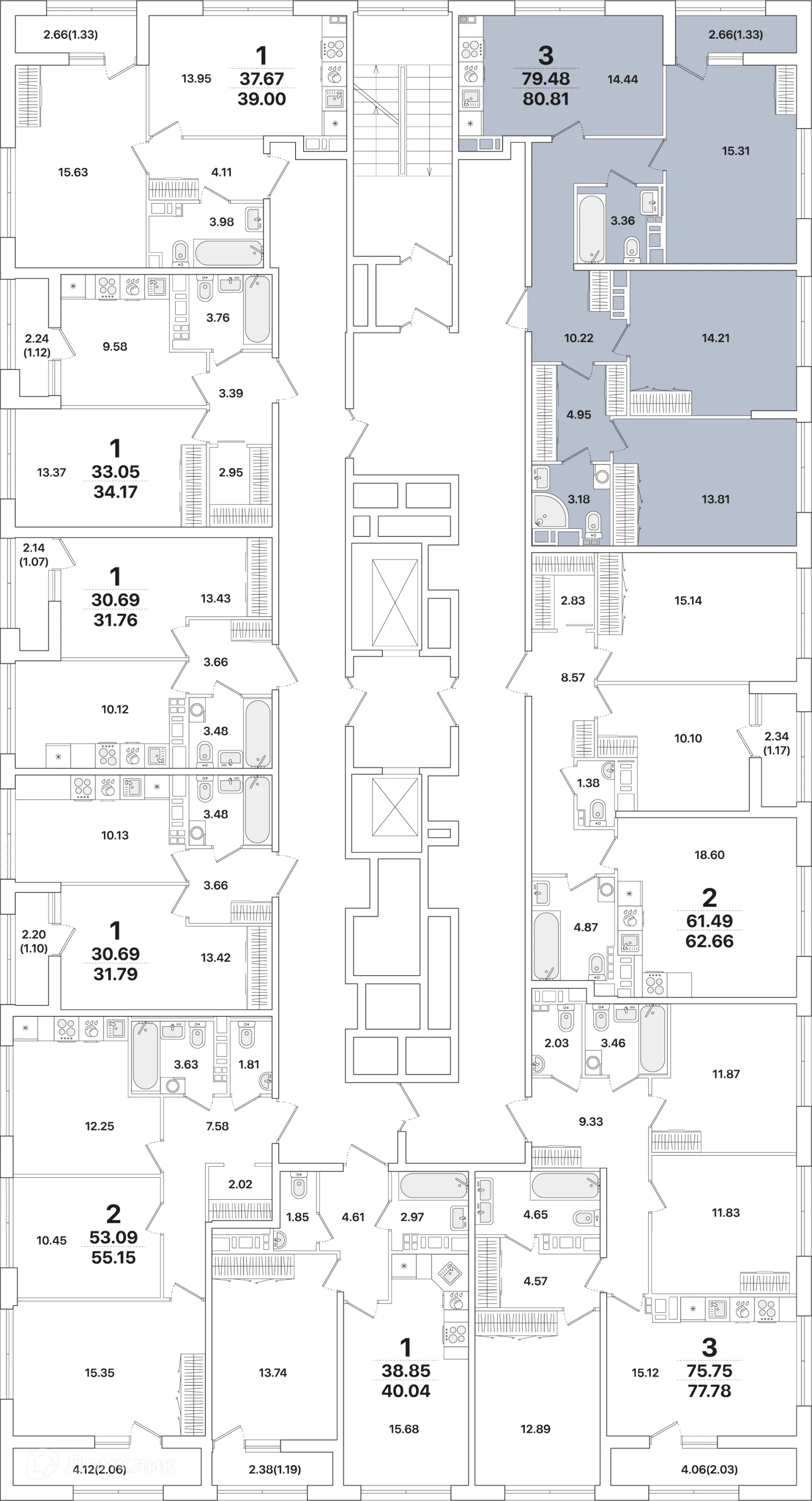 Планировка 3-комнатной квартиры 80.9 м² в ЖК Академик, г. Санкт-Петербург — фото 5