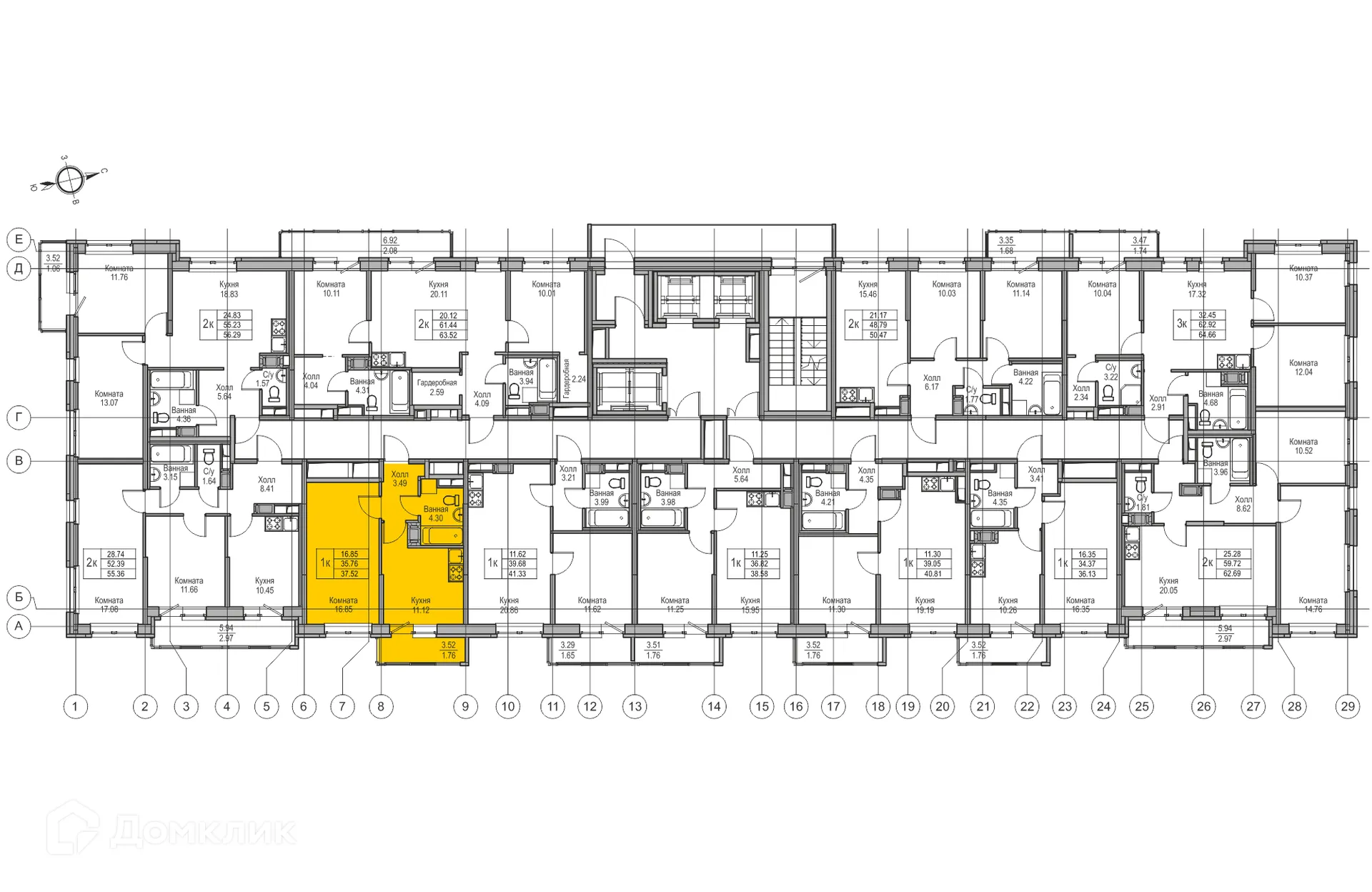 Планировка 1-комнатной квартиры 37.52 м² в ЖК "Юнтолово", г. Санкт-Петербург — фото 3