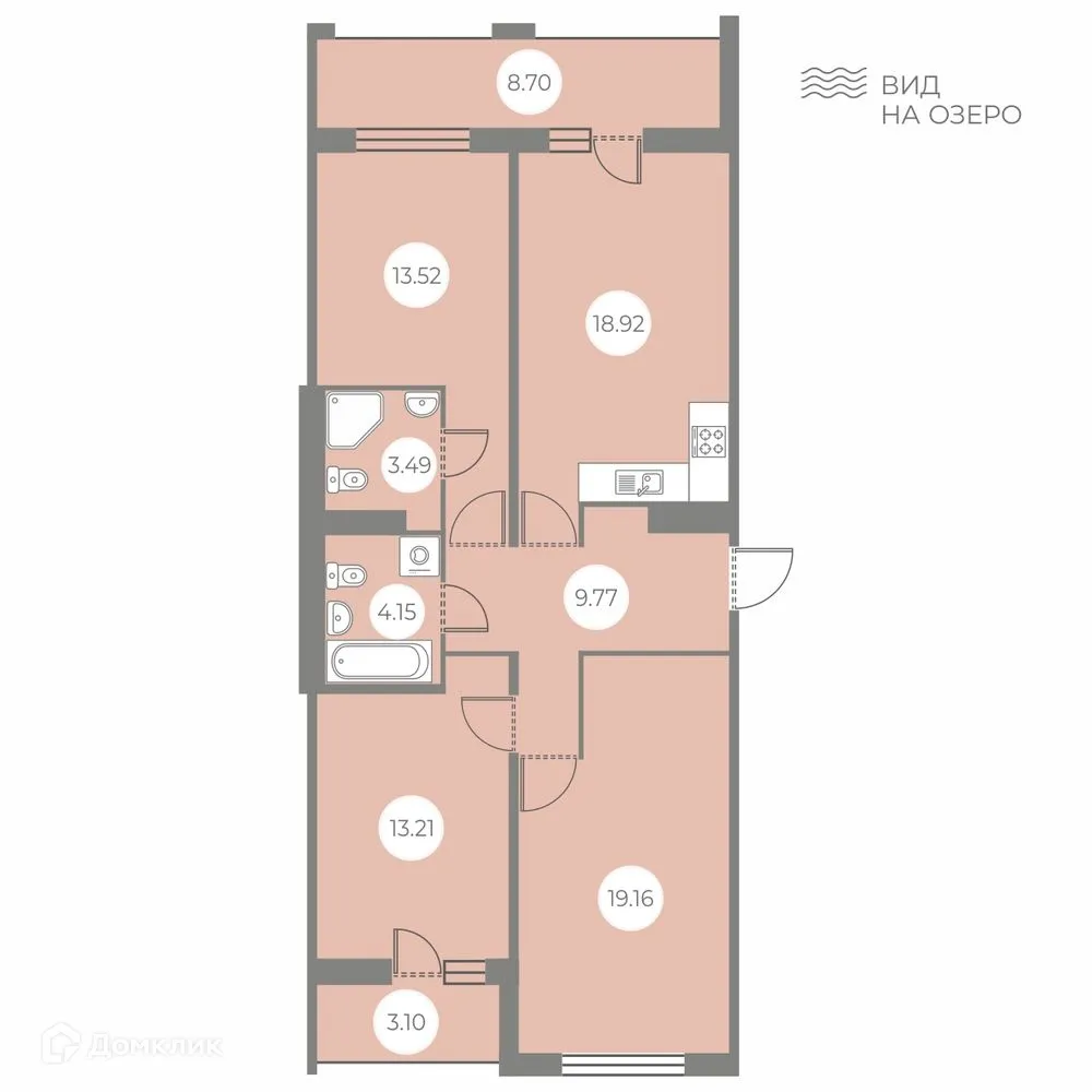 Планировка 3-комнатной квартиры 88.12 м² в ЖК БФА в Озерках, г. Санкт-Петербург — фото 1