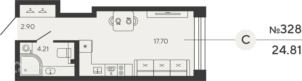 Планировка студии квартиры 24.81 м² в ЖК Bashni Element (Башни Элемент), г. Санкт-Петербург — фото 1