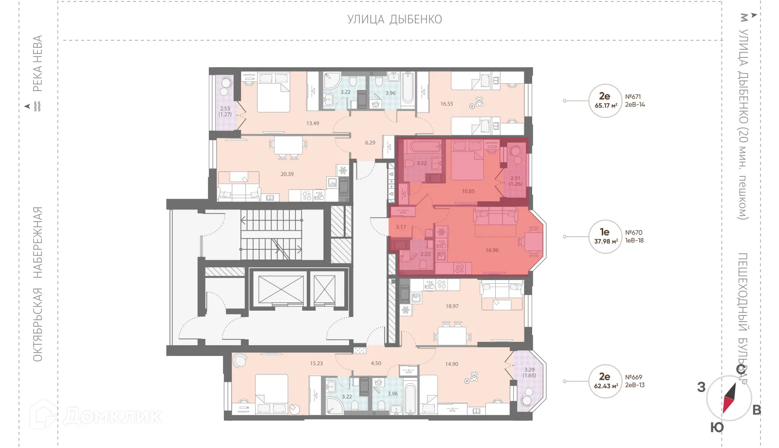 Планировка 1-комнатной квартиры 37.98 м² в ЖК Цивилизация на Неве, г. Санкт-Петербург — фото 2