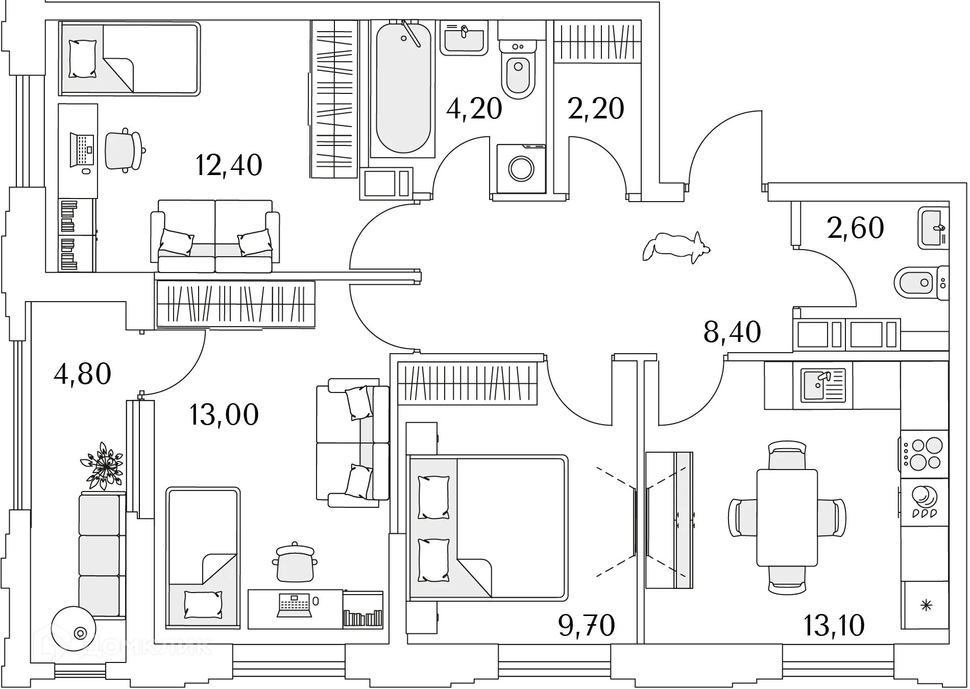 Планировка 3-комнатной квартиры 68.6 м² в ЖК "Тайм Сквер", г. Санкт-Петербург — фото 4