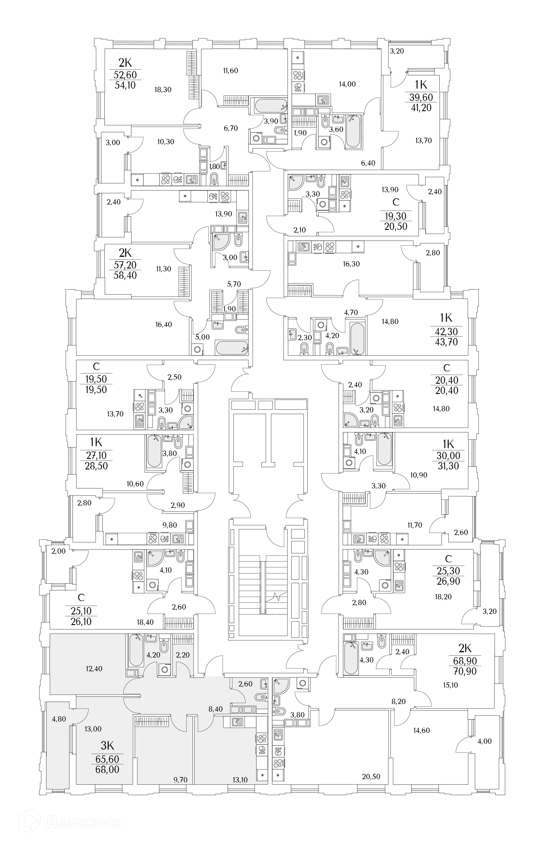 Планировка 3-комнатной квартиры 68.6 м² в ЖК "Тайм Сквер", г. Санкт-Петербург — фото 5
