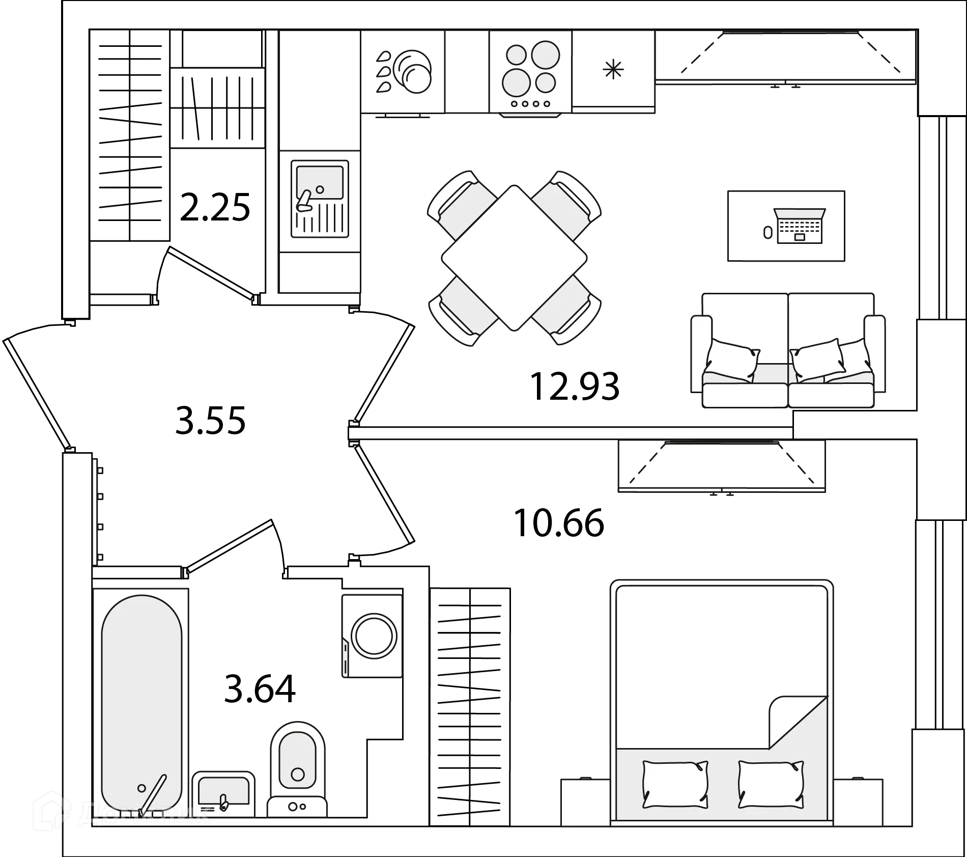 Планировка 1-комнатной квартиры 33.03 м² в ЖК Кинопарк, г. Санкт-Петербург — фото 1