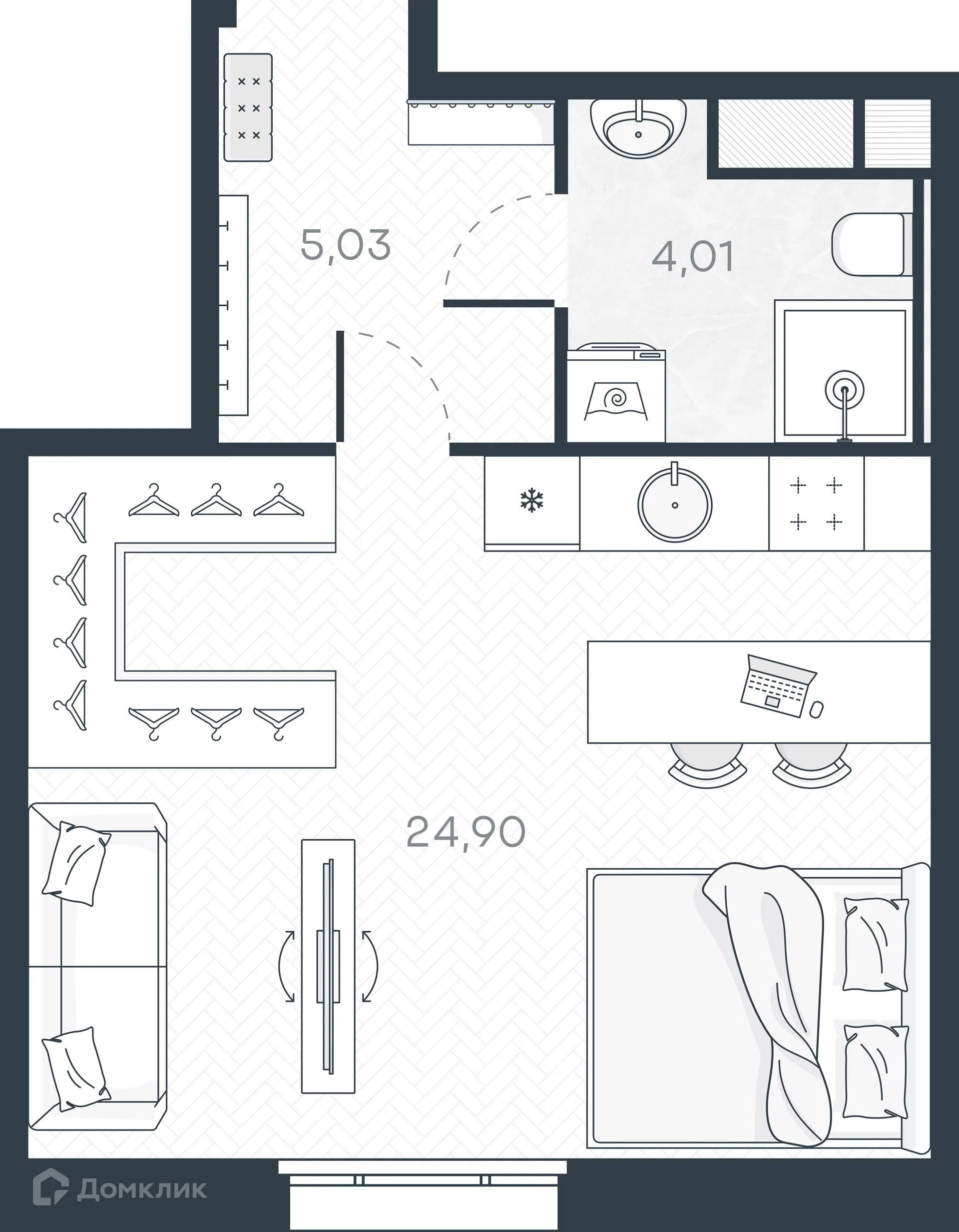 Планировка студии квартиры 33.94 м² в ЖК MONODOM ART (МОНОДОМ АРТ), г. Санкт-Петербург — фото 1