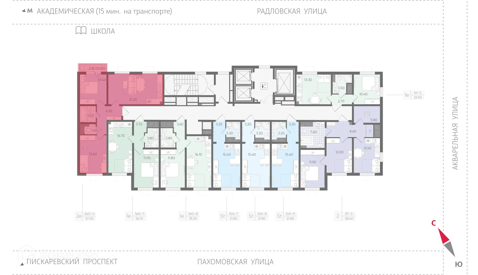 Планировка 2-комнатной квартиры 57 м² в ЖК Ручьи, г. Санкт-Петербург — фото 2