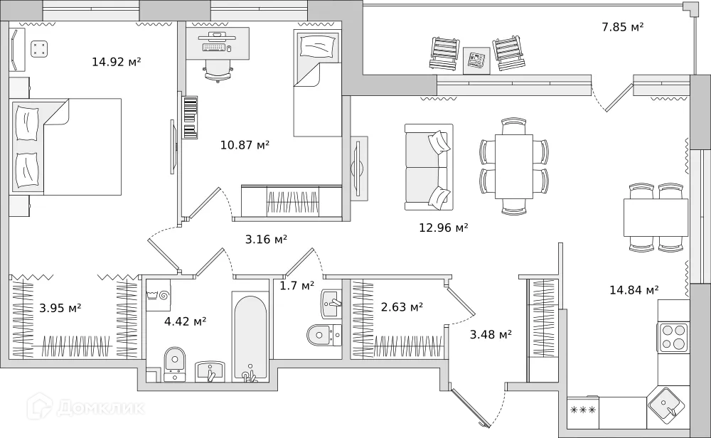 Планировка 2-комнатной квартиры 73.7 м² в ЖК "ЦДС Dreamline (Дримлайн)", г. Санкт-Петербург — фото 1