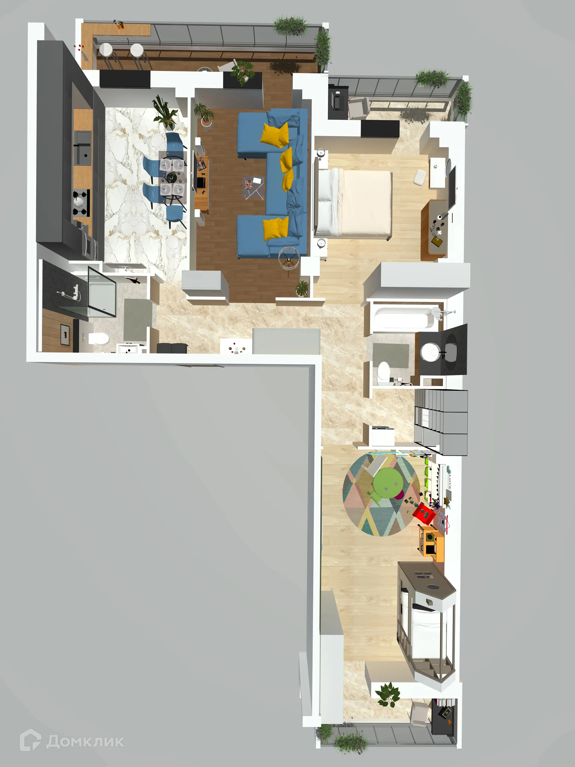 Планировка 3-комнатной квартиры 96.75 м² в ЖК Петровский парк, г. Волгоград — фото 5