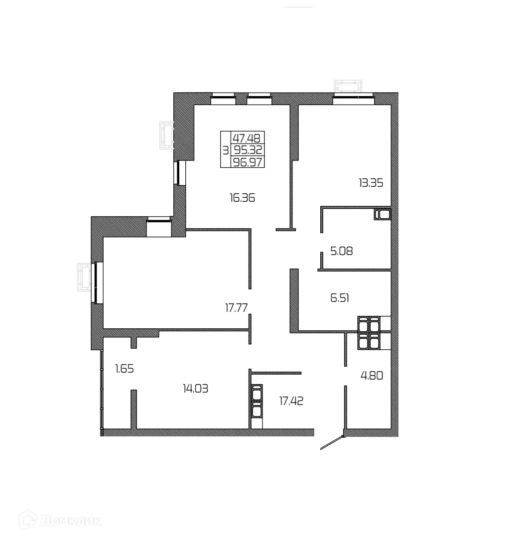 Планировка 3-комнатной квартиры 96.97 м² в ЖК СЕЛЕНА, г. Волгоград — фото 12
