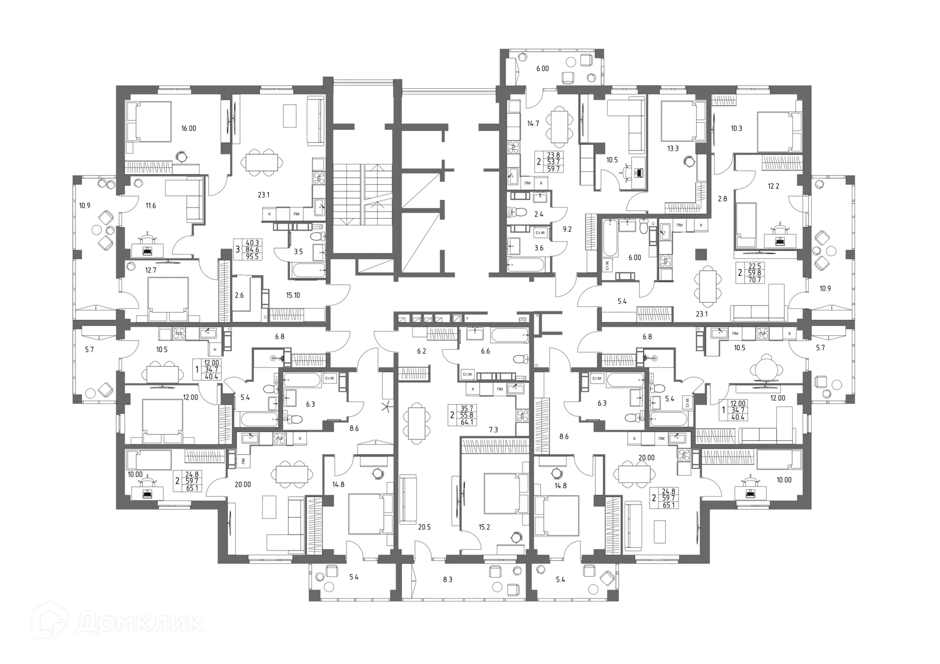 Планировка 2-комнатной квартиры 65.1 м² в ЖК ГАЛАКТИКА, г. Волгоград — фото 2