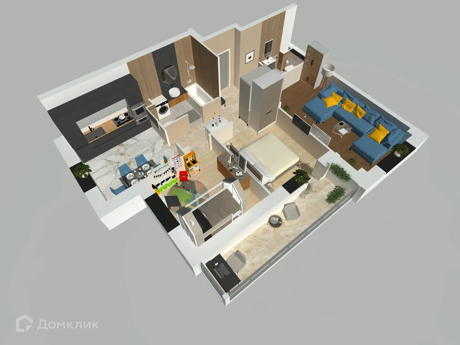 Планировка 3-комнатной квартиры 69.4 м² в ЖК Петровский парк, г. Волгоград — фото 4