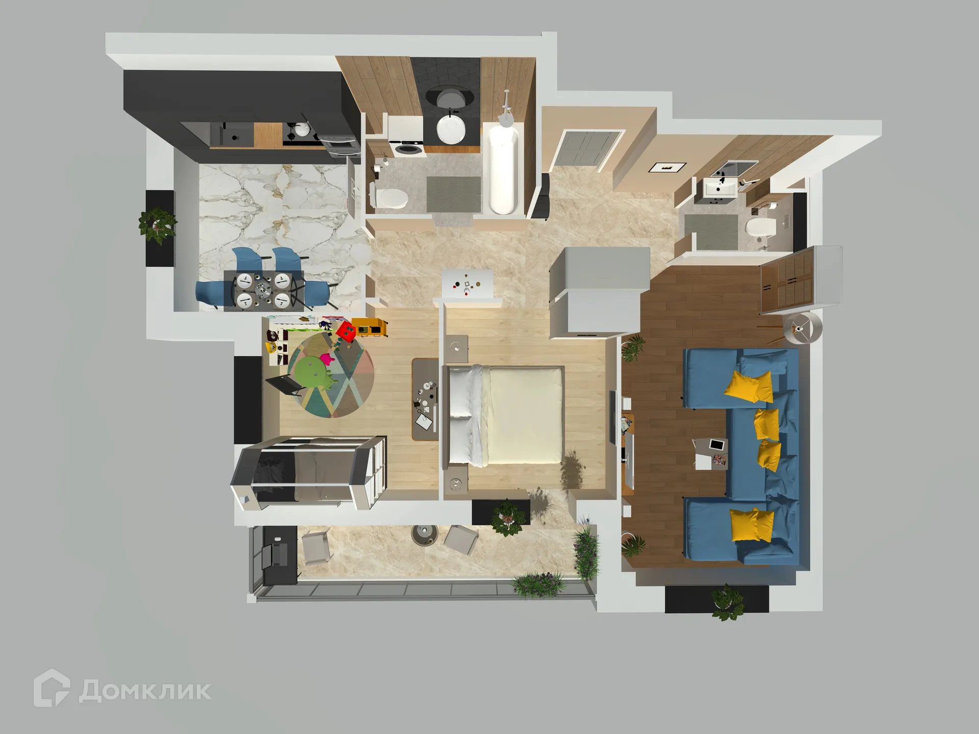 Планировка 3-комнатной квартиры 69.4 м² в ЖК Петровский парк, г. Волгоград — фото 5