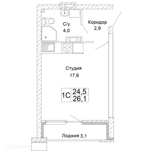 Планировка 1 комн. в ЖК Колизей