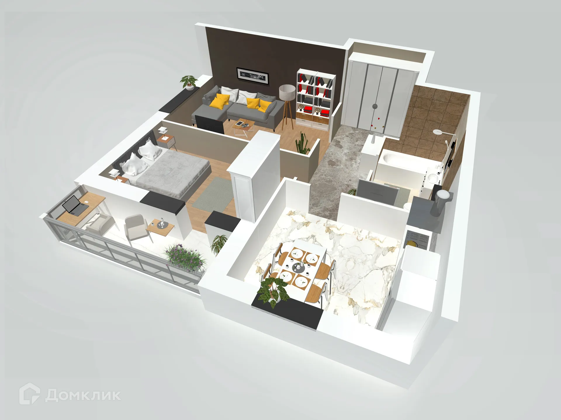 Планировка 2-комнатной квартиры 56.85 м² в ЖК Петровский парк, г. Волгоград — фото 4