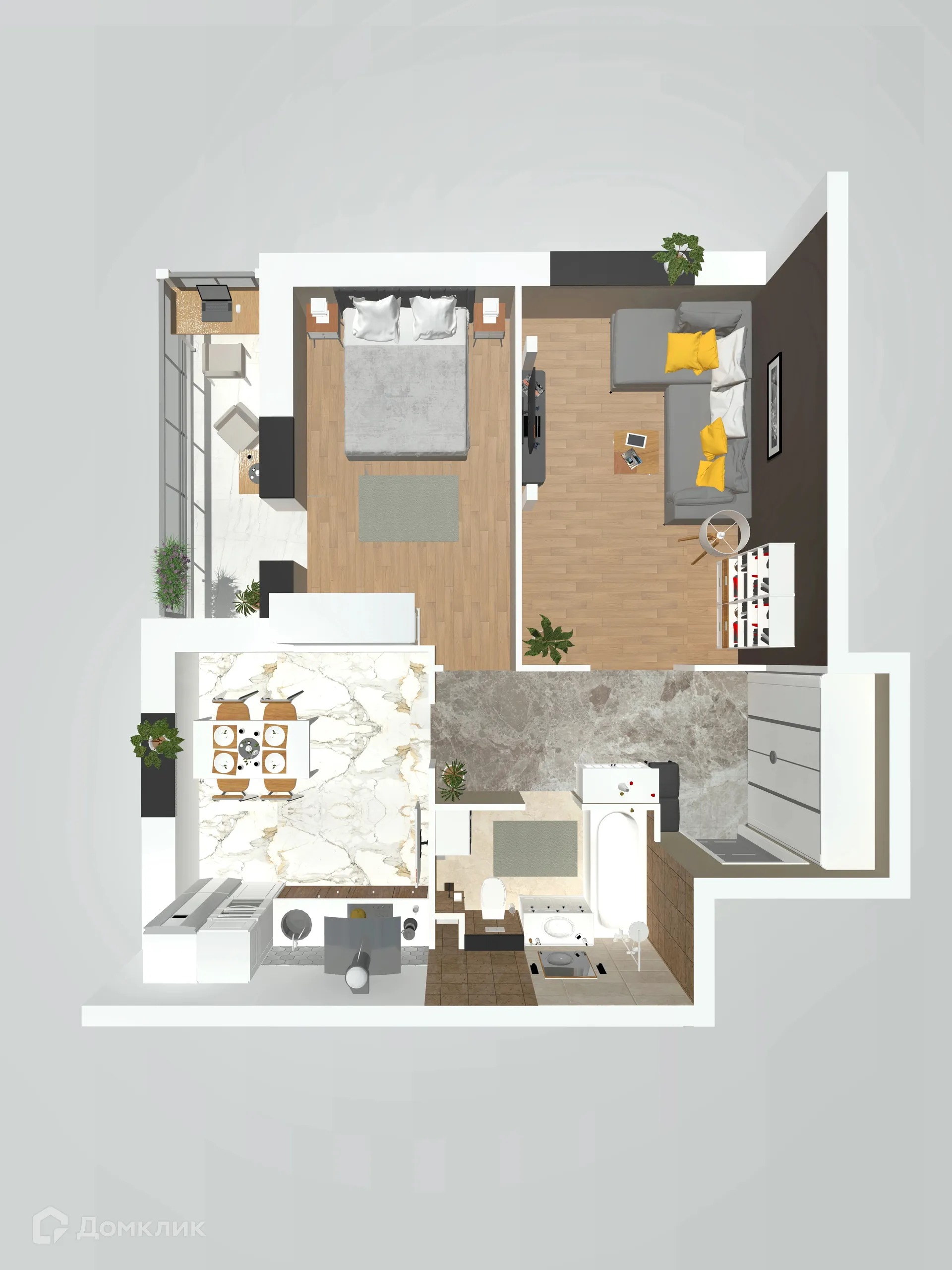 Планировка 2-комнатной квартиры 56.85 м² в ЖК Петровский парк, г. Волгоград — фото 5