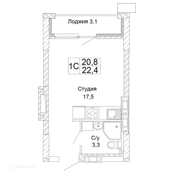 Планировка 1 комн. в ЖК Колизей