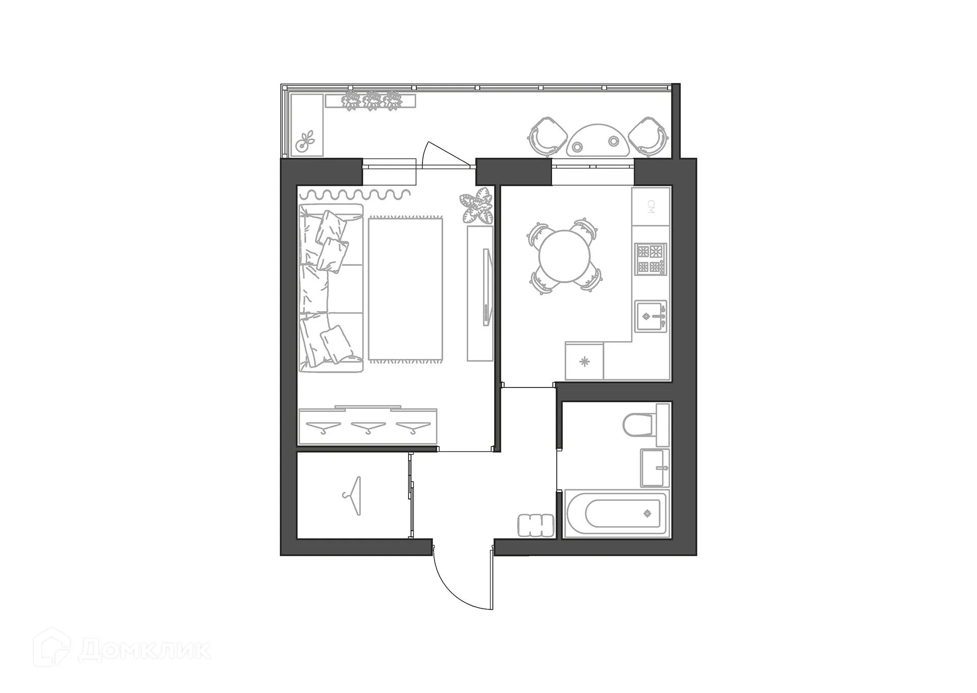 Планировка 1-комнатной квартиры 34.39 м² в ЖК Квартал, г. Волгоград — фото 1