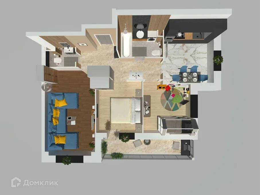 Планировка 3-комнатной квартиры 69.5 м² в ЖК Петровский парк, г. Волгоград — фото 5