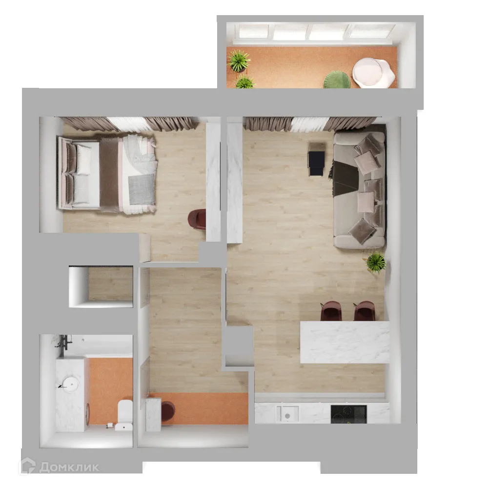 Планировка 2-комнатной квартиры 51 м² в ЖК 5 ВЕРШИН, г. Волгоград — фото 1