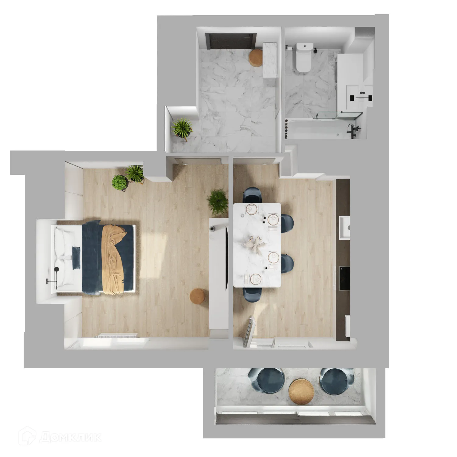 Планировка 1-комнатной квартиры 42.1 м² в ЖК 5 ВЕРШИН, г. Волгоград — фото 1