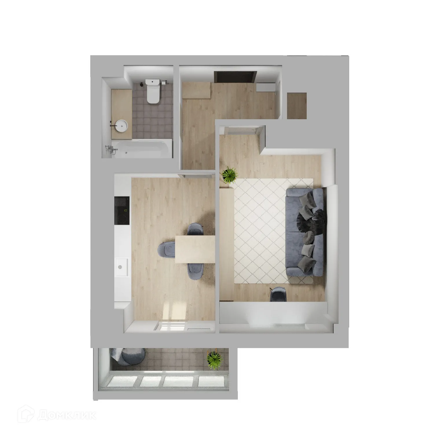 Планировка 1-комнатной квартиры 42.3 м² в ЖК 5 ВЕРШИН, г. Волгоград — фото 1