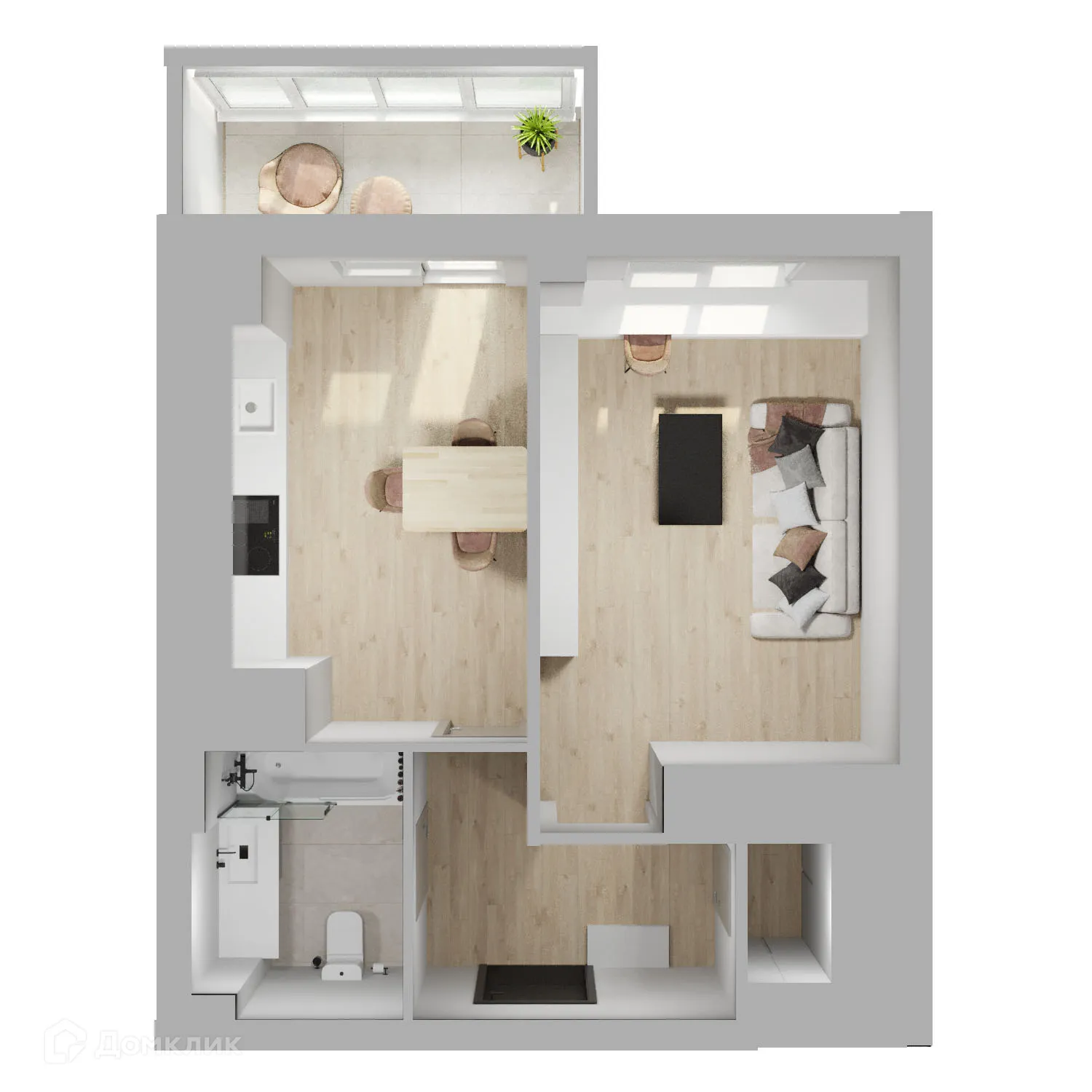 Планировка 1-комнатной квартиры 43.7 м² в ЖК 5 ВЕРШИН, г. Волгоград — фото 1